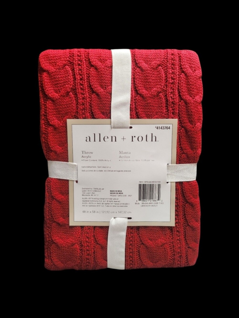 allen + roth Cable Knit Throw Blankets Available In Cream, Gray, Or Red 48X58 In - Picture 9 of 10
